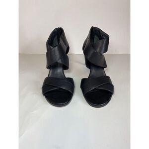 Stuart Weitzman Hugme Black Leather Heels Open Toe Cross Cr Women’s Size 7